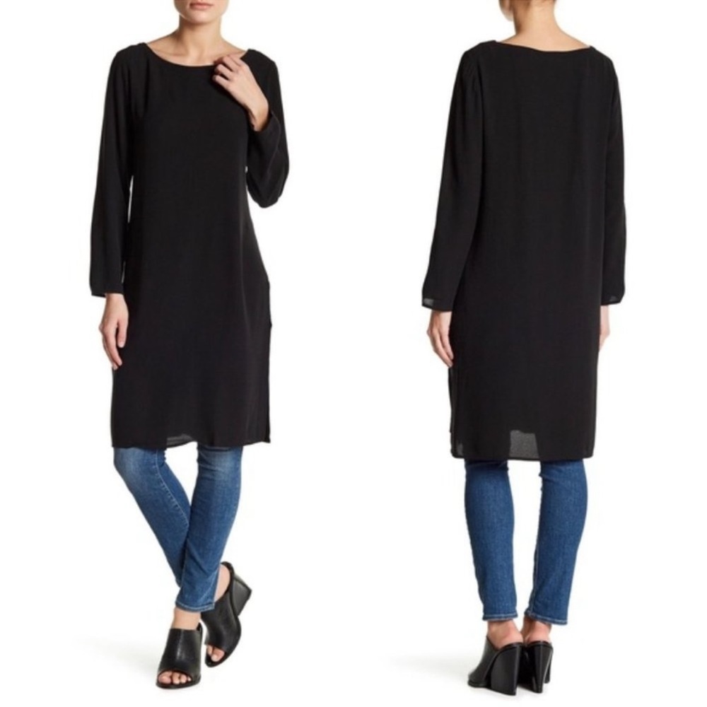 EILEEN FISHER Silk Black Tunic Top Size XS